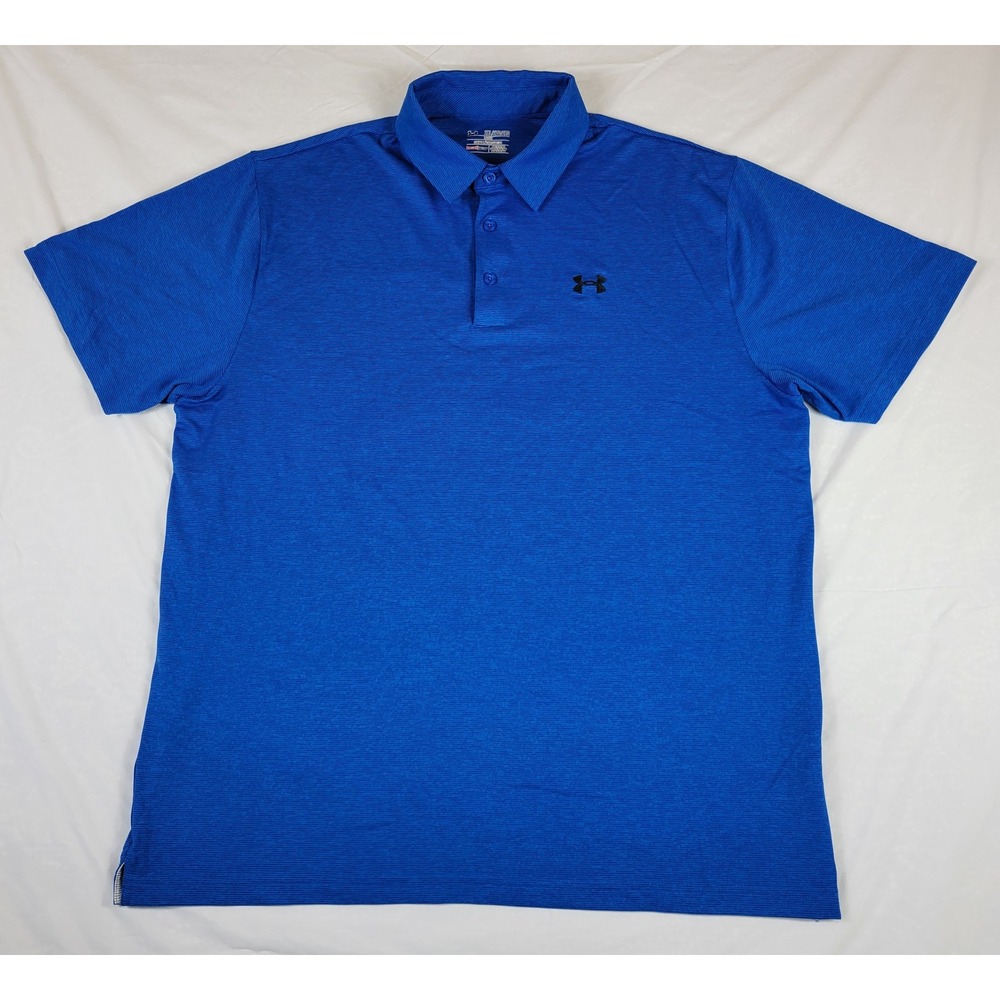 Under Armour Mens HeatGear Polo Shirt Blue 2XL Loose Fit Micro Stripe 1291345